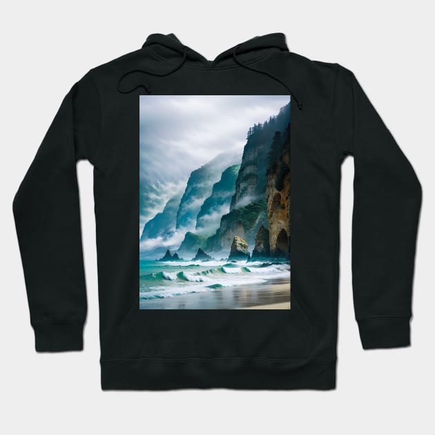 Dreamy Aesthetic - Beach Cliffs disappearing into the fog Hoodie by CursedContent